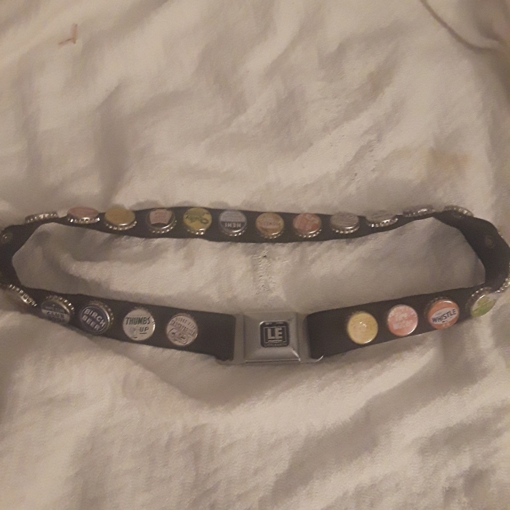 Rubber"Seat"belt with beer/soda caps , punk, retro